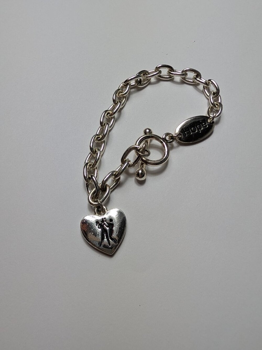 Vintage Redken Silver Tone HOPE & HEART Toggle Bracelet 7.5"
